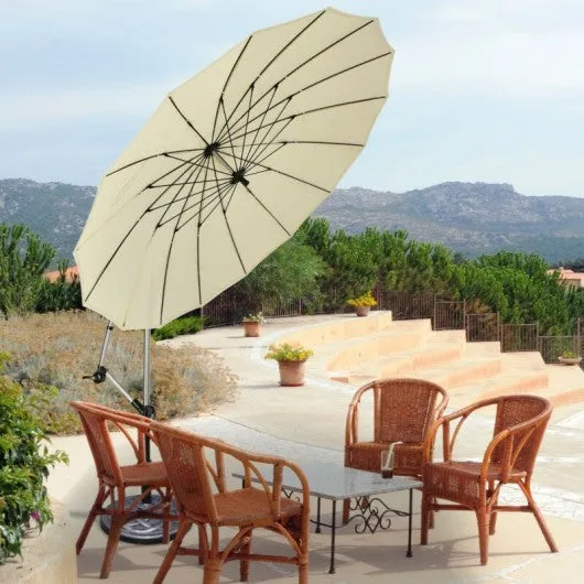 10 Foot Patio Offset Umbrella Market Hanging Umbrella for Backyard Poolside Lawn Garden-Beige