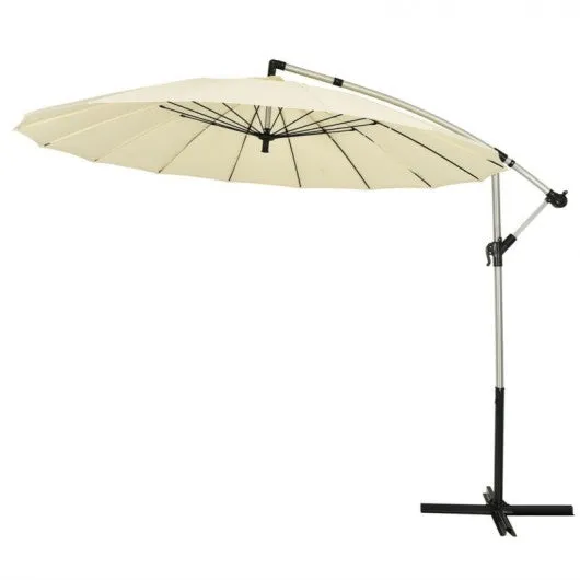 10 Foot Patio Offset Umbrella Market Hanging Umbrella for Backyard Poolside Lawn Garden-Beige