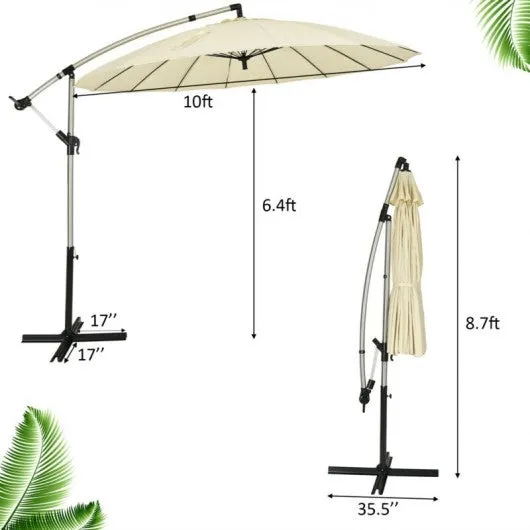 10 Foot Patio Offset Umbrella Market Hanging Umbrella for Backyard Poolside Lawn Garden-Beige