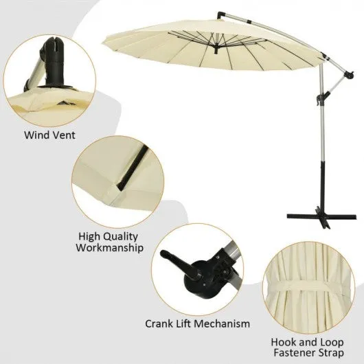 10 Foot Patio Offset Umbrella Market Hanging Umbrella for Backyard Poolside Lawn Garden-Beige