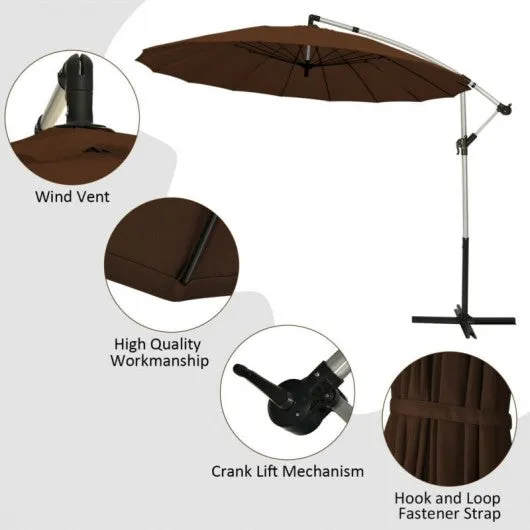 10 Foot Patio Offset Umbrella Market Hanging Umbrella for Backyard Poolside Lawn Garden-Tan