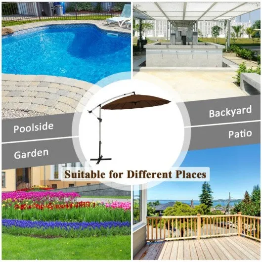 10 Foot Patio Offset Umbrella Market Hanging Umbrella for Backyard Poolside Lawn Garden-Tan