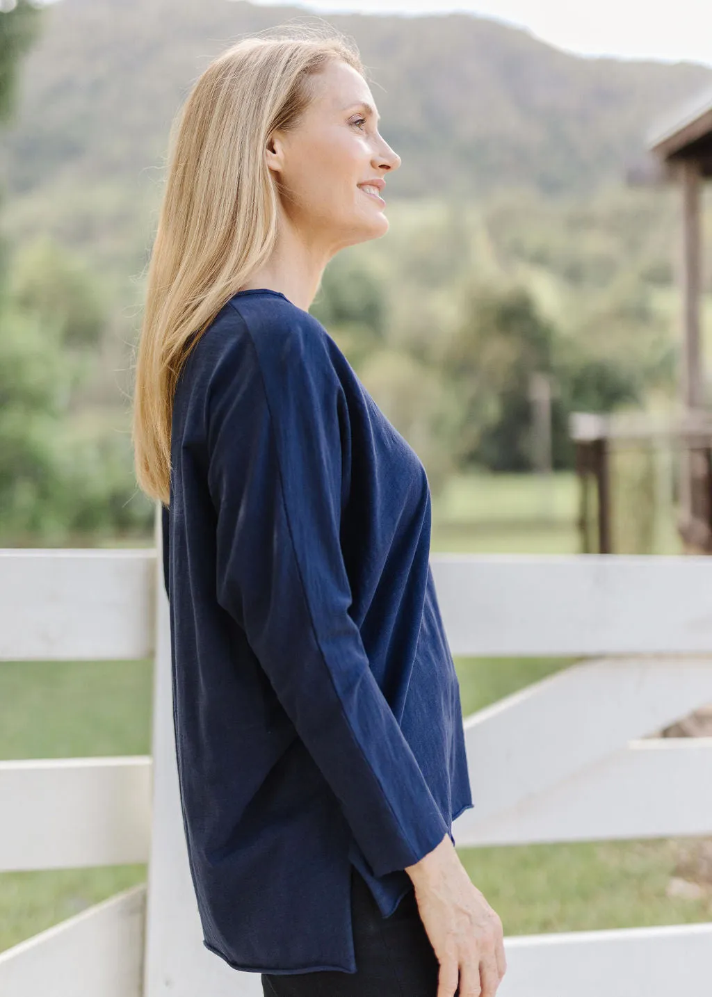 100% Cotton V Neck Relaxed Tee Shirt Navy