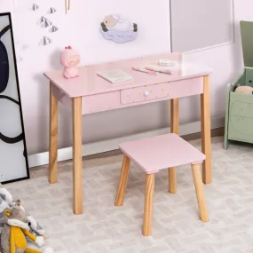 2-in-1 Children Vanity Table Stool Set with Mirror-Pink