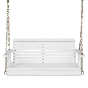 2-Person Wooden Porch Swing with Hanging Chains for Garden Yard-White