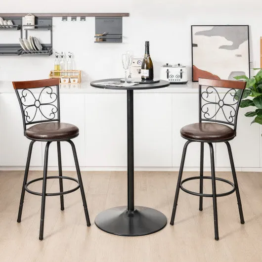 2 Pieces 24-30 Inch Adjustable PU Cushioned Swivel Barstools-Brown