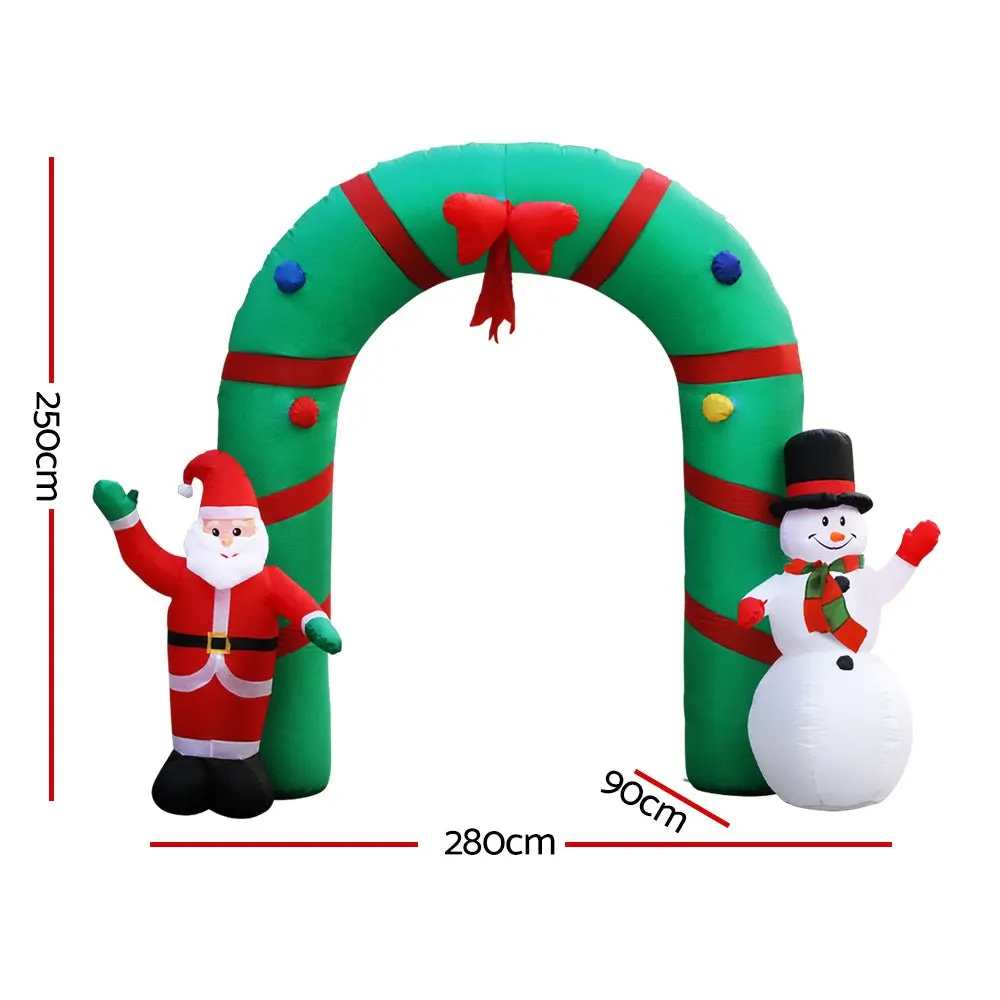 2.8M Christmas Inflatable Giant Arch Way Santa Snowman Light Decor