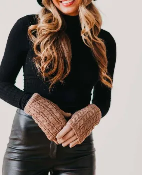 3 in 1 Cable Knit Gloves Brown