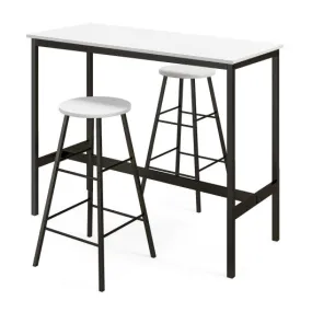 3 Piece Pub Table and Stools Kitchen Dining Set-Black & White