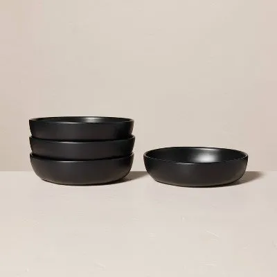 4pk 34oz Matte Stoneware Pasta/Grain Bowl Set Black - Hearth & Hand with Magnolia