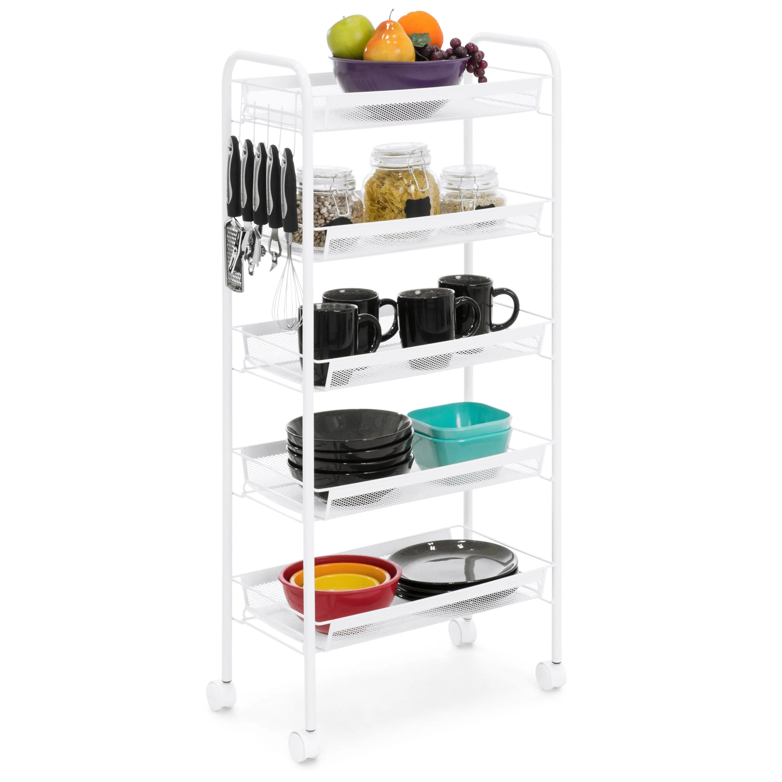 5-Tier Metal Rolling Kitchen Utility Storage Cart w/ Locking Casters