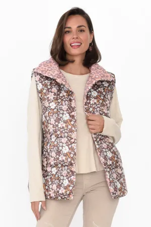 Alessia Floral Cheetah Reversible Puffer Vest