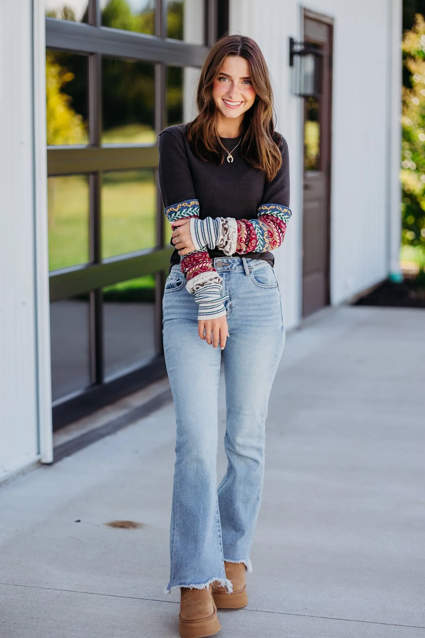 All in Cuff Washed Black Top