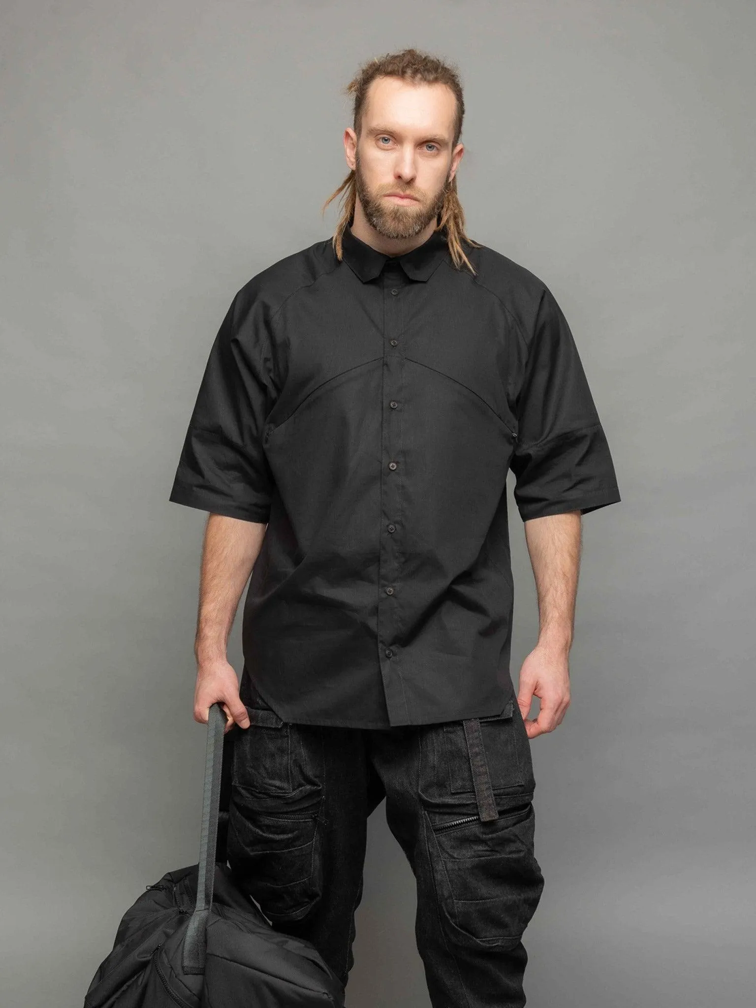 Apex - Geometric Oversized Short Sleeve Black Shirt