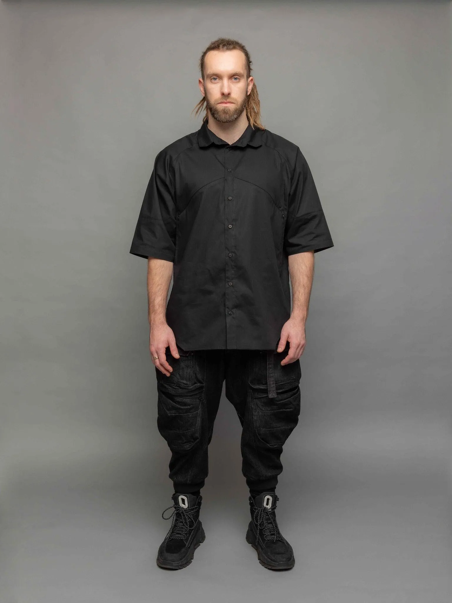 Apex - Geometric Oversized Short Sleeve Black Shirt