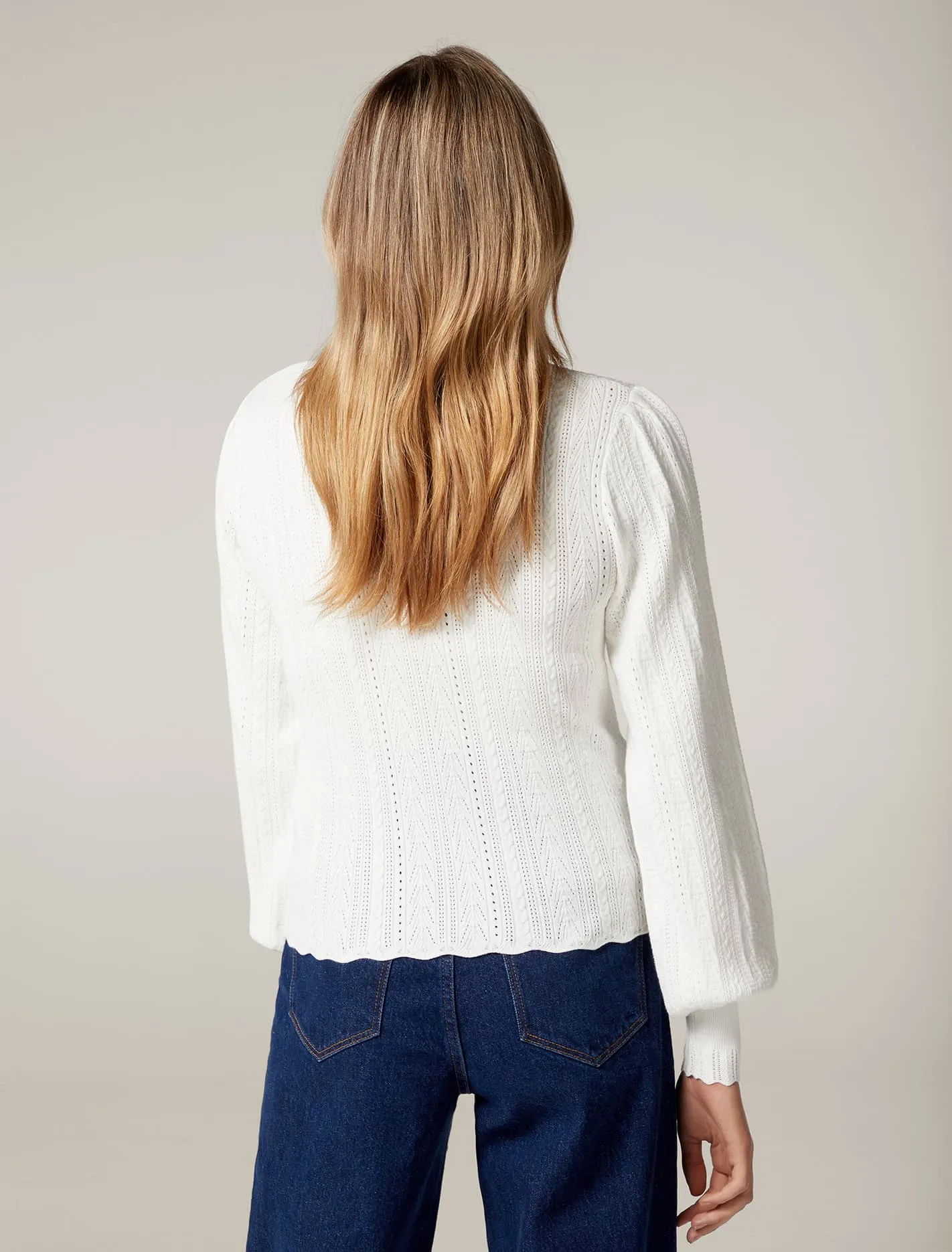 Azelle Crew Neck Pointelle Knit Top