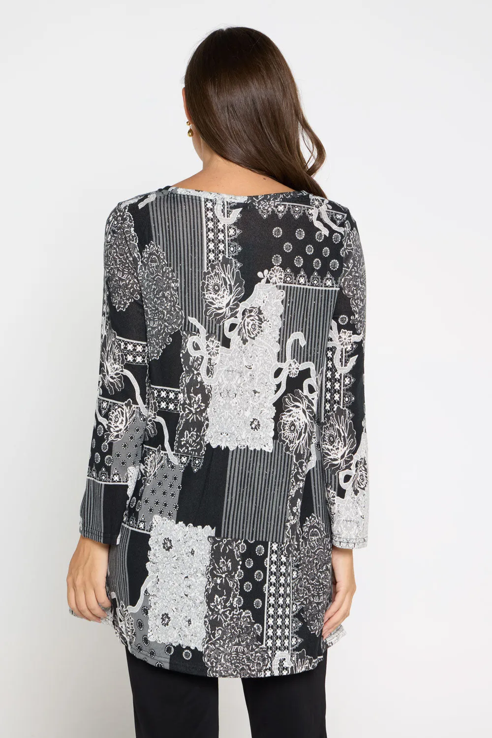 Barb Knit Top - Grey Patchwork Floral