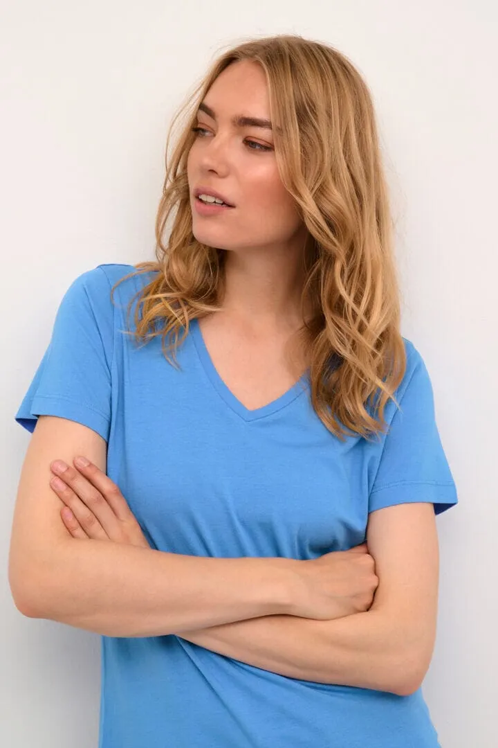 BASIC V NECK BLUE T SHIRT