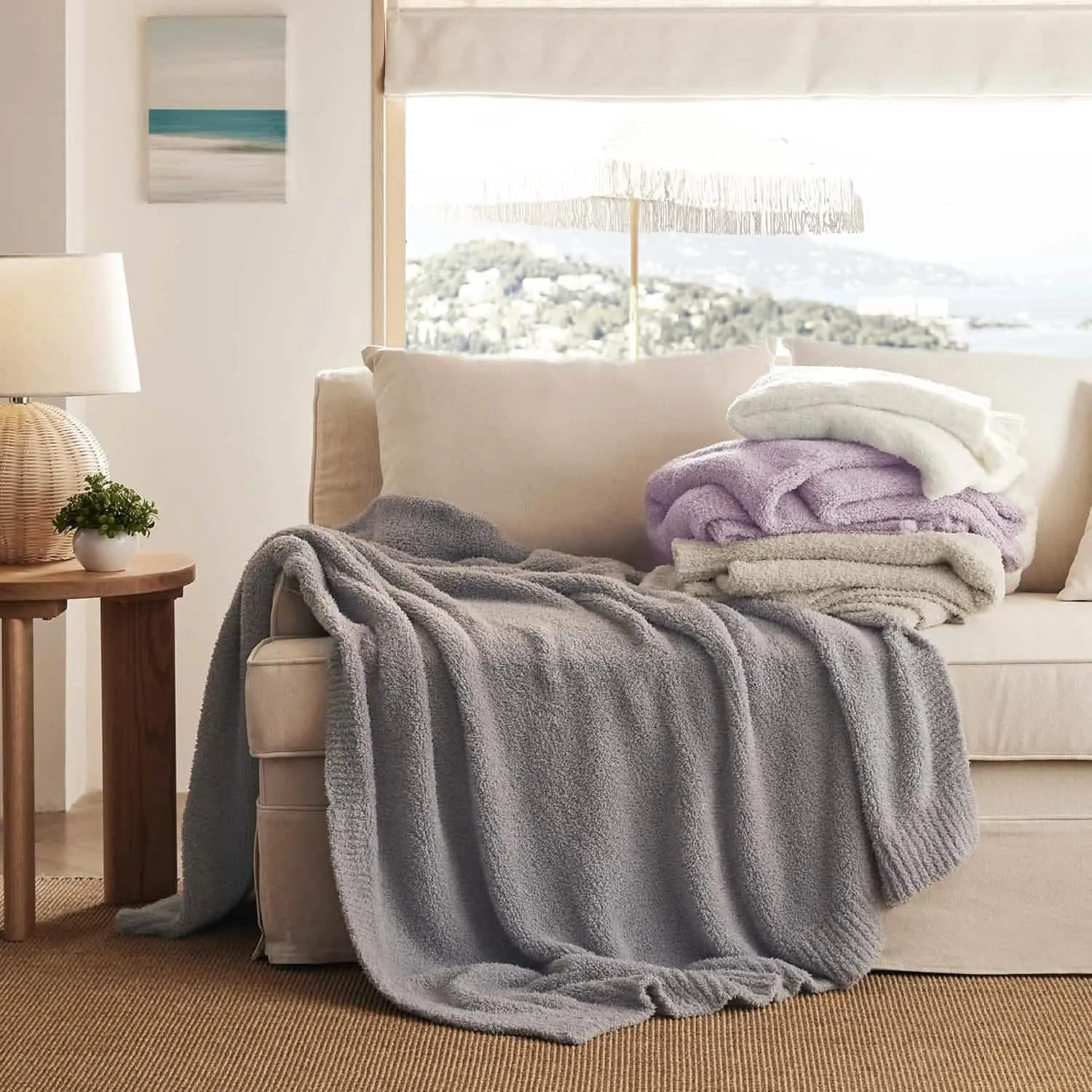 Bedsure Fluffy Fuzzy Plush Knit Throw Blanket