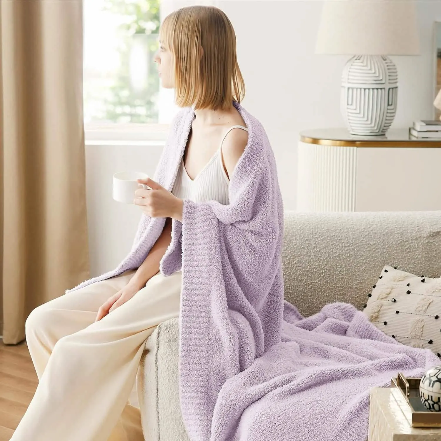 Bedsure Fluffy Fuzzy Plush Knit Throw Blanket