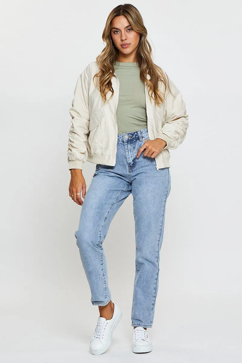 Beige Puffer Jacket Long Sleeve