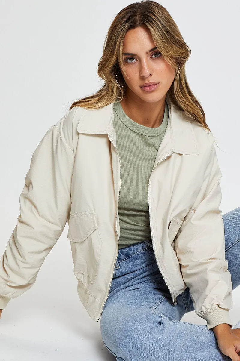 Beige Puffer Jacket Long Sleeve