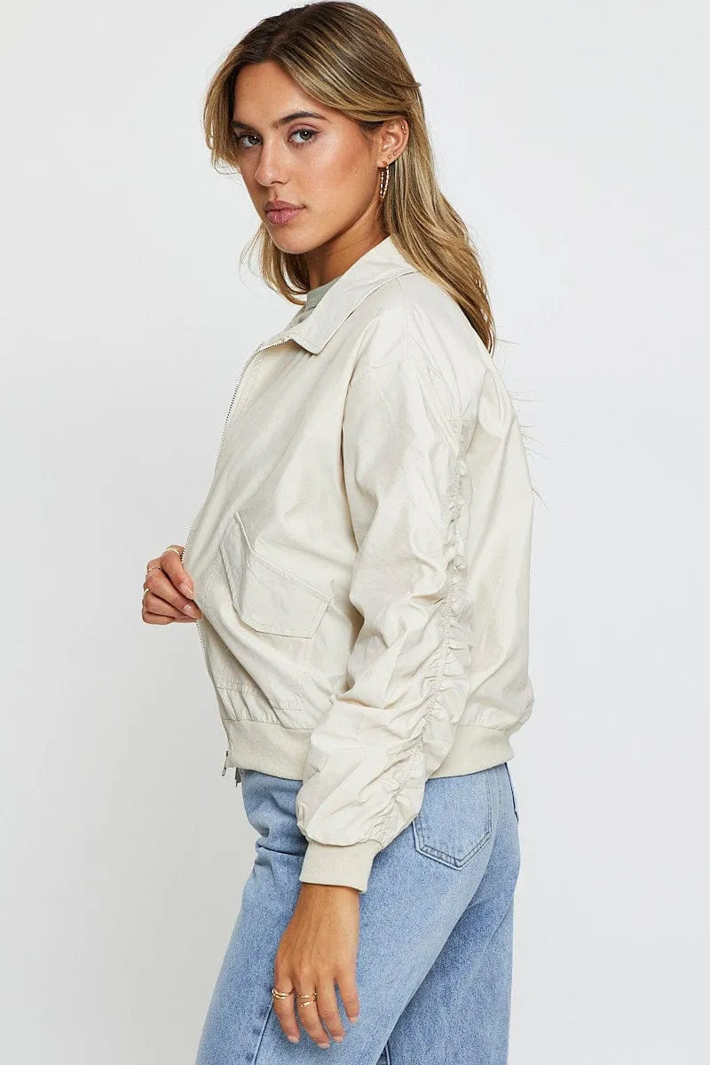 Beige Puffer Jacket Long Sleeve