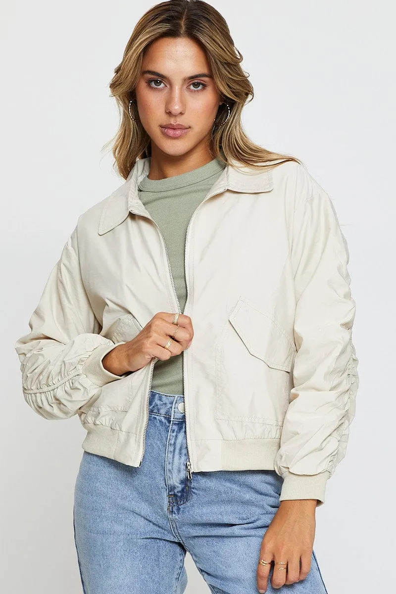 Beige Puffer Jacket Long Sleeve