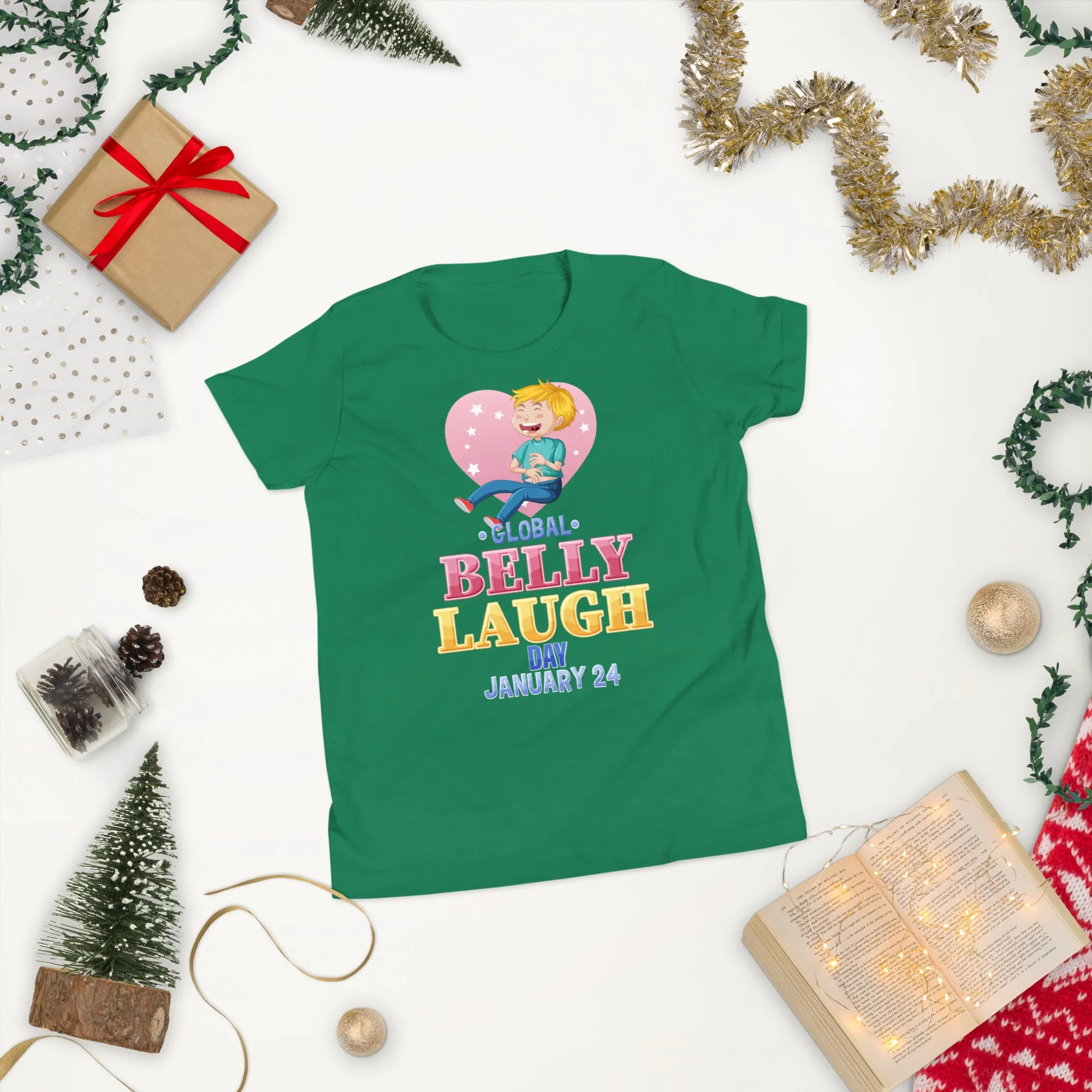 Belly Laugh Youth Short Sleeve Green and white T-Shirt