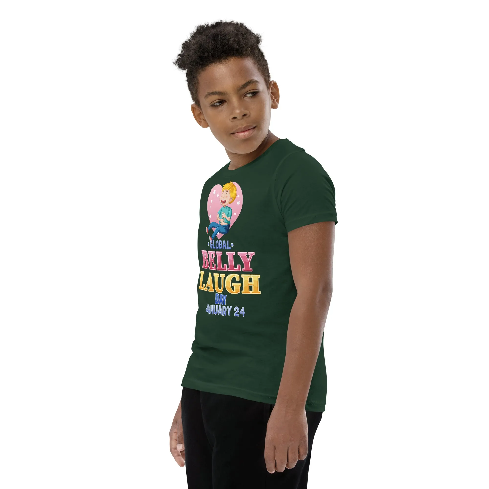 Belly Laugh Youth Short Sleeve Green and white T-Shirt