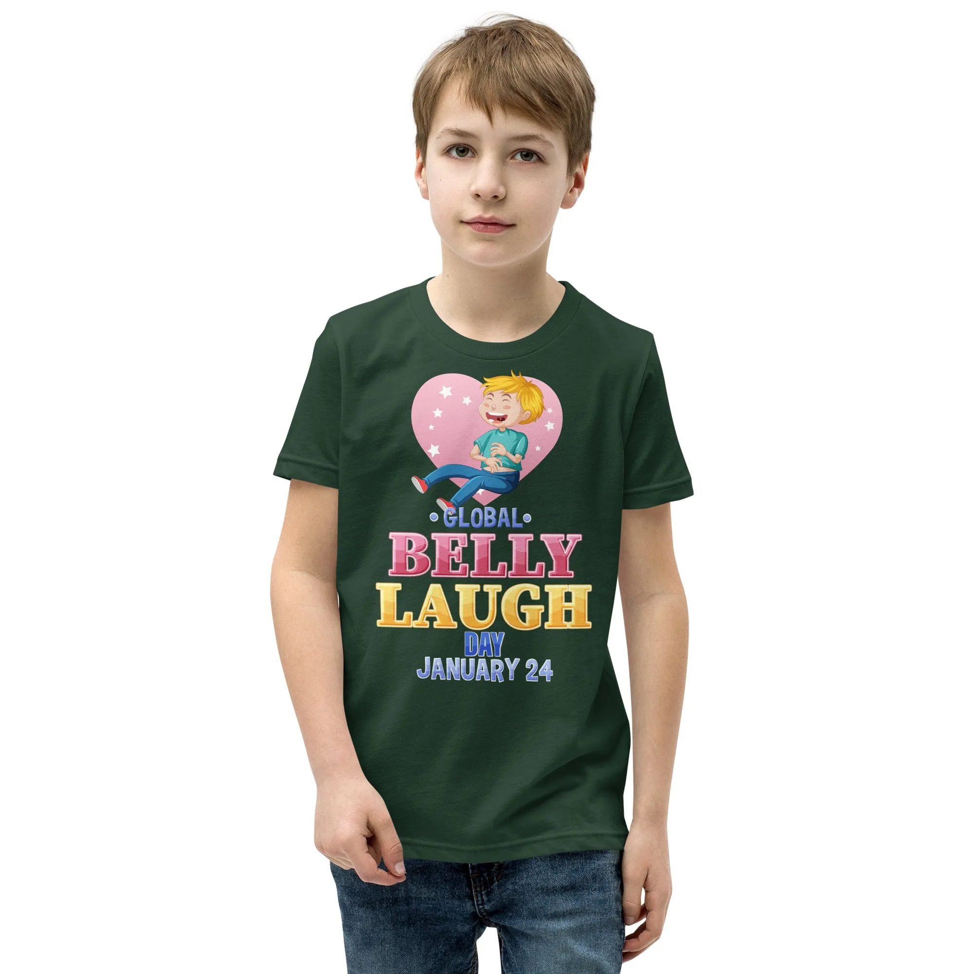 Belly Laugh Youth Short Sleeve Green and white T-Shirt