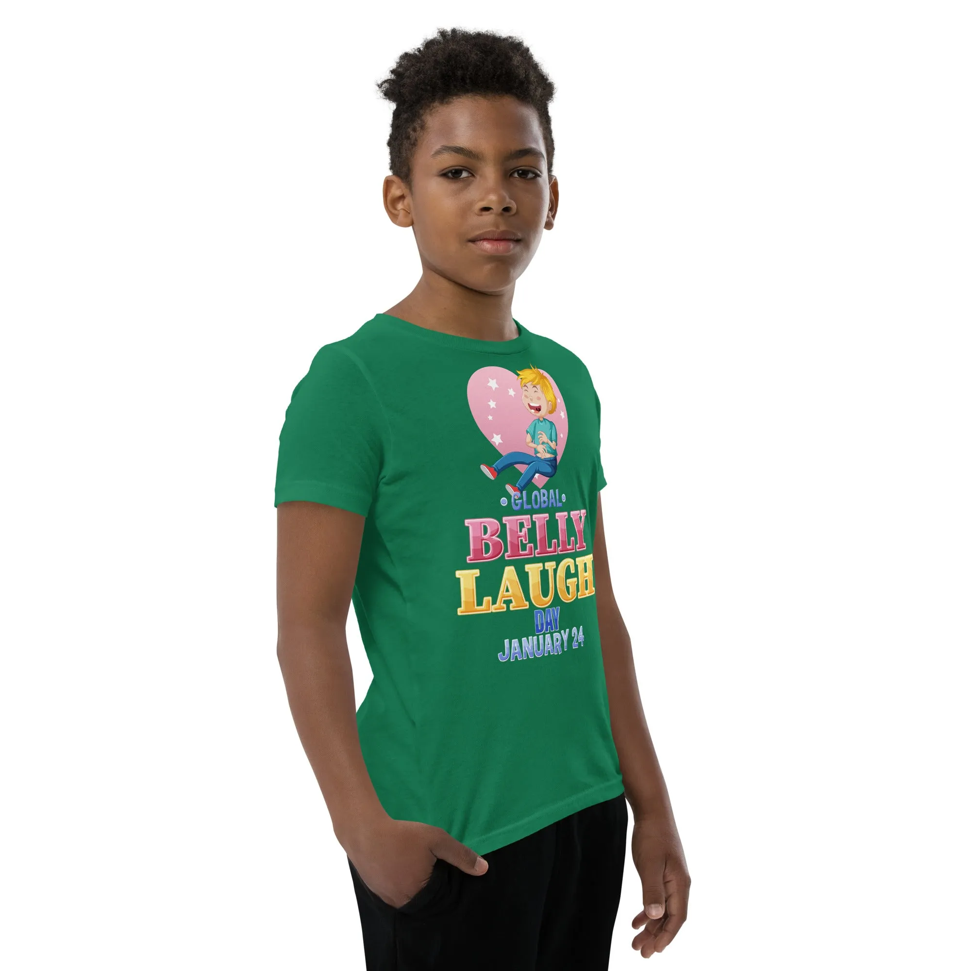 Belly Laugh Youth Short Sleeve Green and white T-Shirt