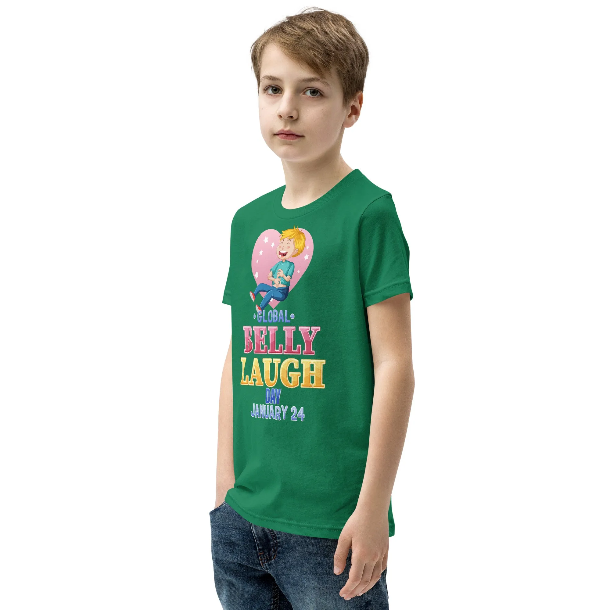 Belly Laugh Youth Short Sleeve Green and white T-Shirt