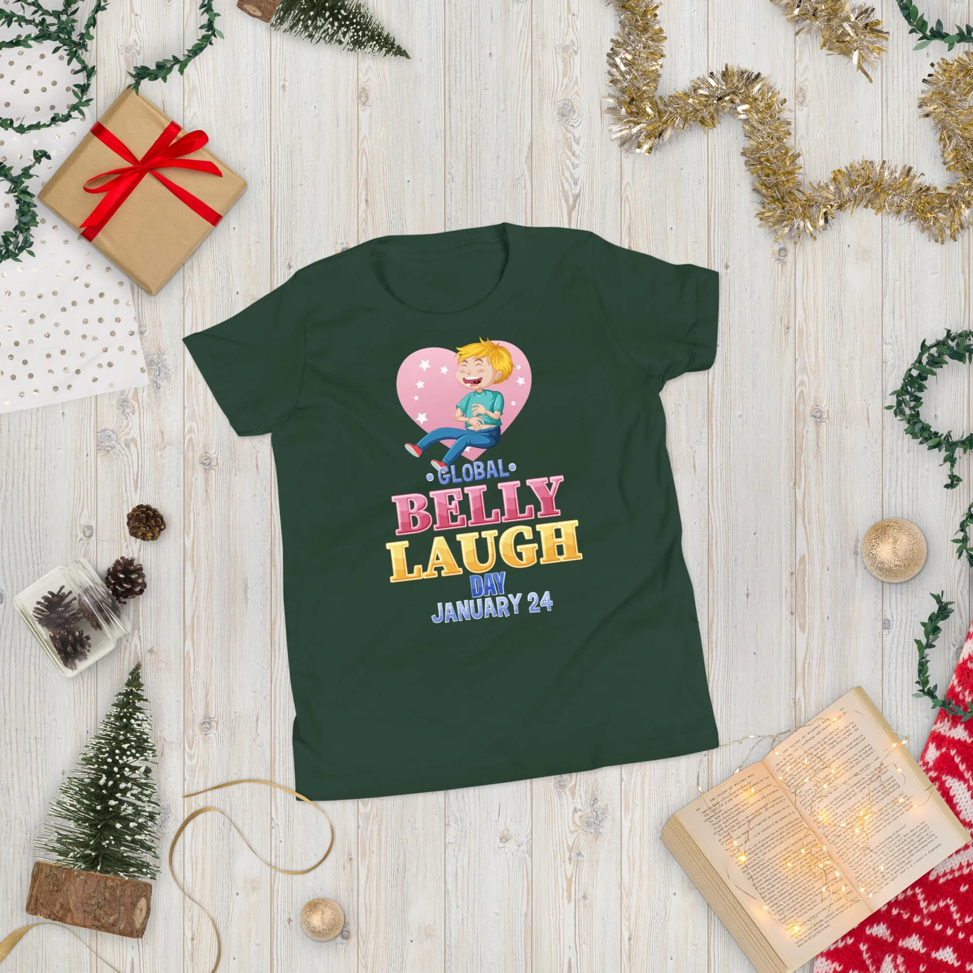 Belly Laugh Youth Short Sleeve Green and white T-Shirt