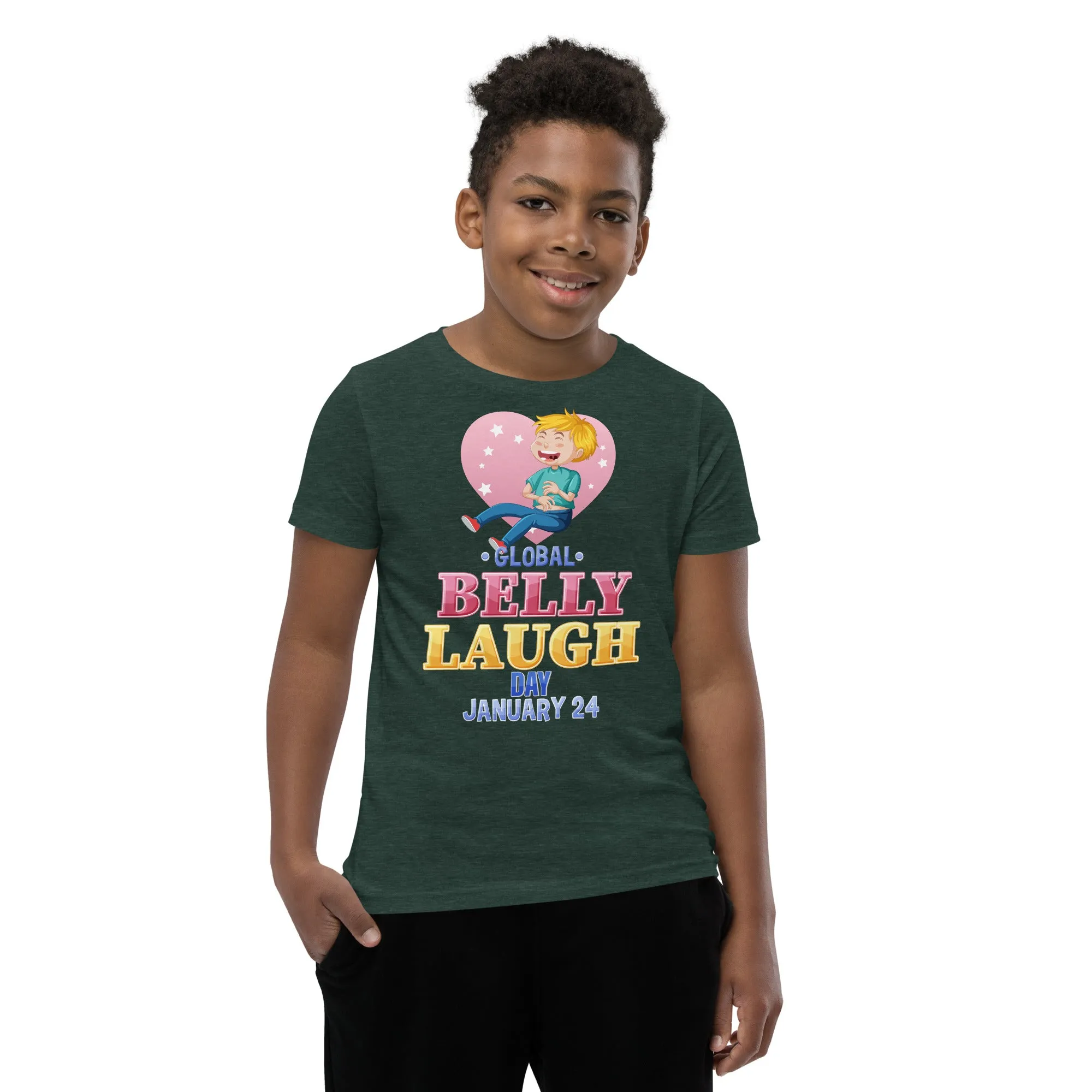 Belly Laugh Youth Short Sleeve Green and white T-Shirt