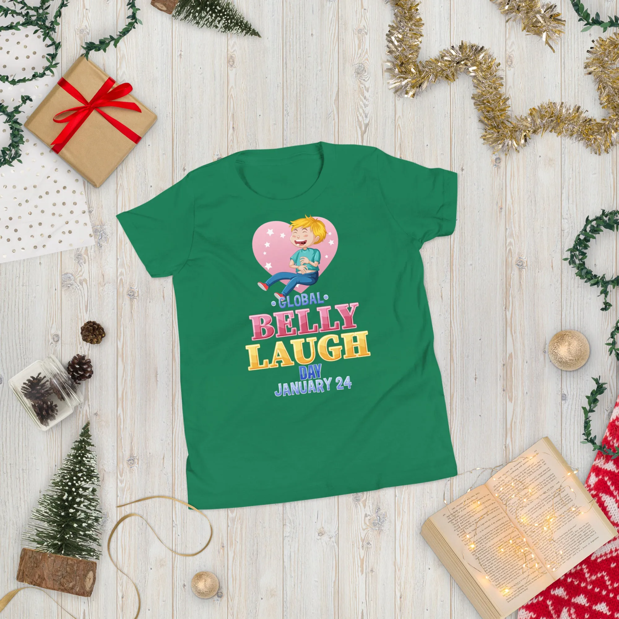 Belly Laugh Youth Short Sleeve Green and white T-Shirt