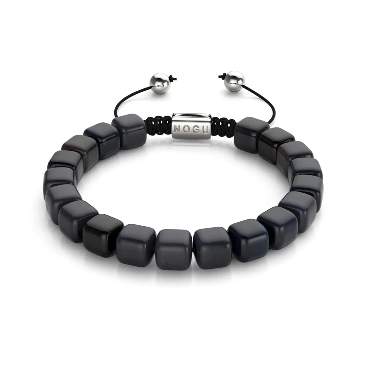 Black Agate | Silver | Gemstone Pebble Macrame Bracelet