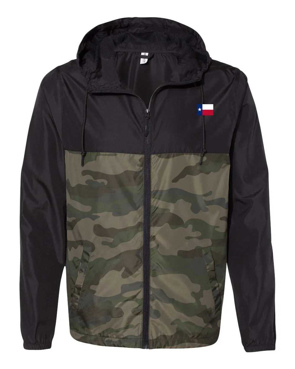 Black & Camo with Texas Flag Light Wind Breaker Zip Up Jacket hooded