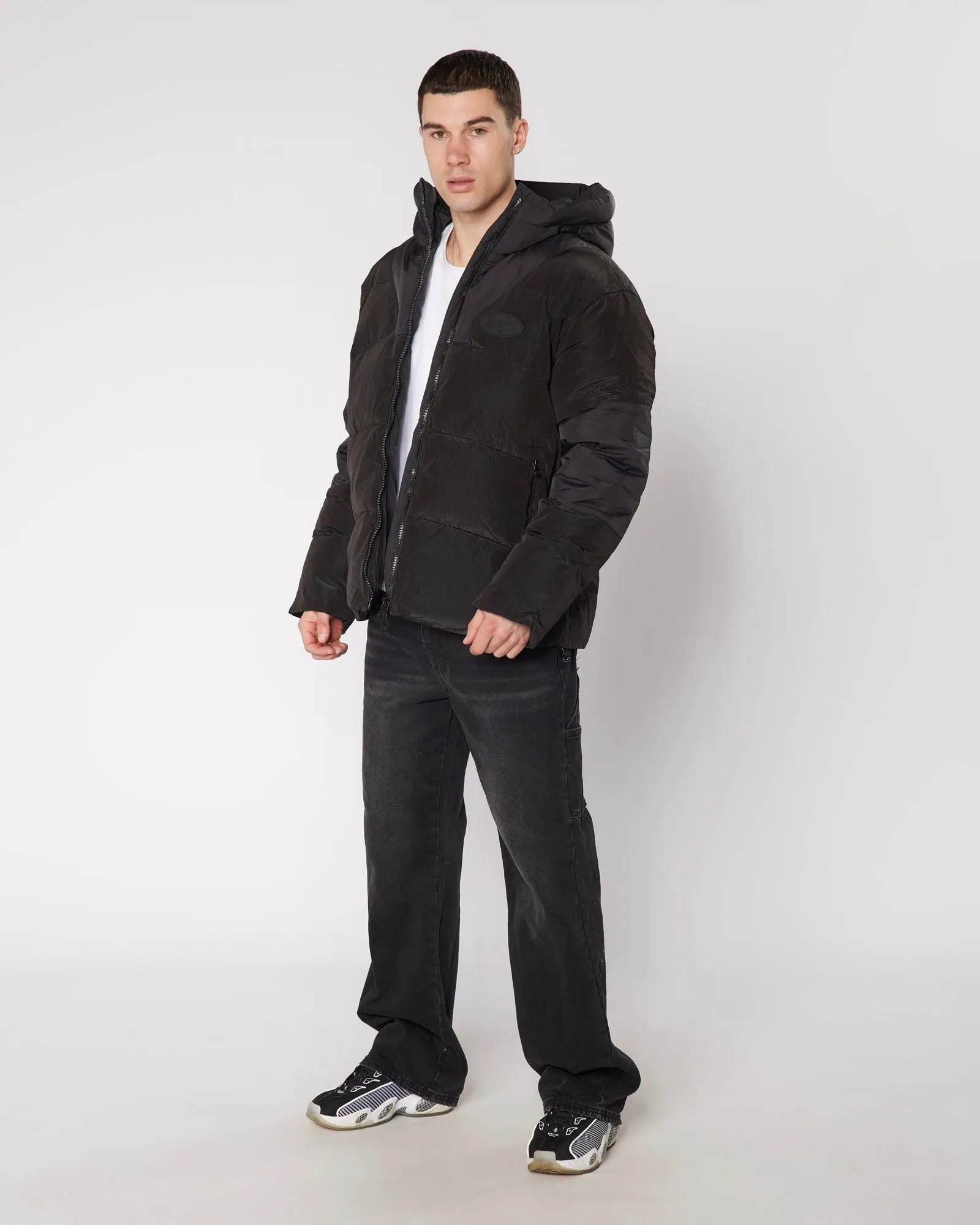 Black Contrast Peak Puffer Jacket