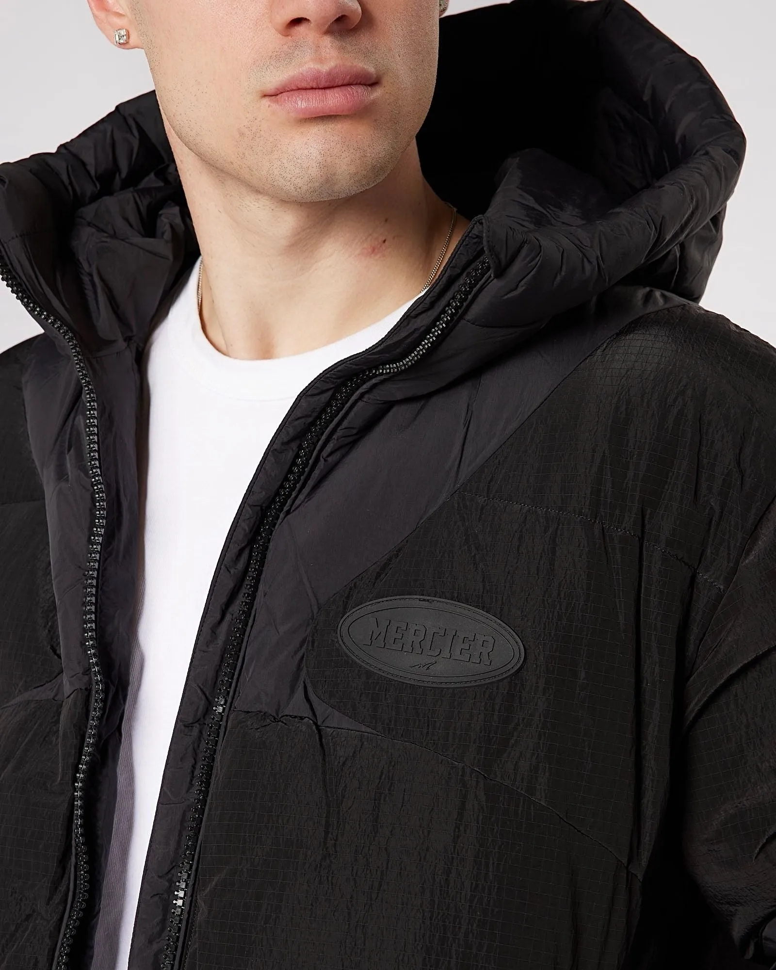 Black Contrast Peak Puffer Jacket