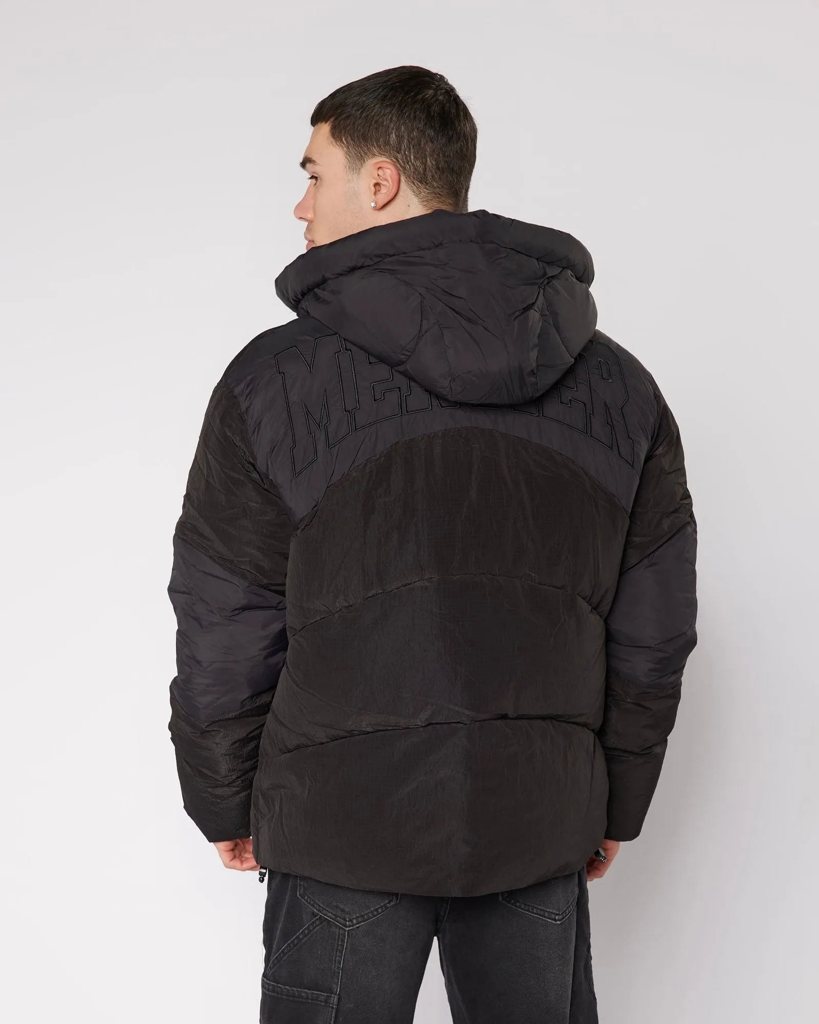 Black Contrast Peak Puffer Jacket