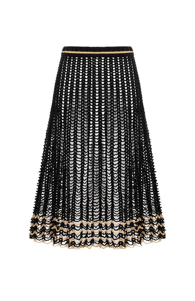 Black Knit Midi Length Skirt