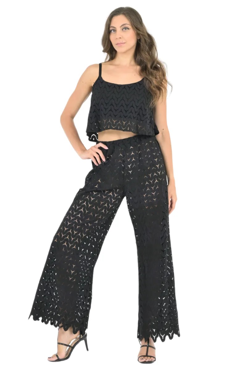 Black Zig-Zag Lace Loose Crop Top