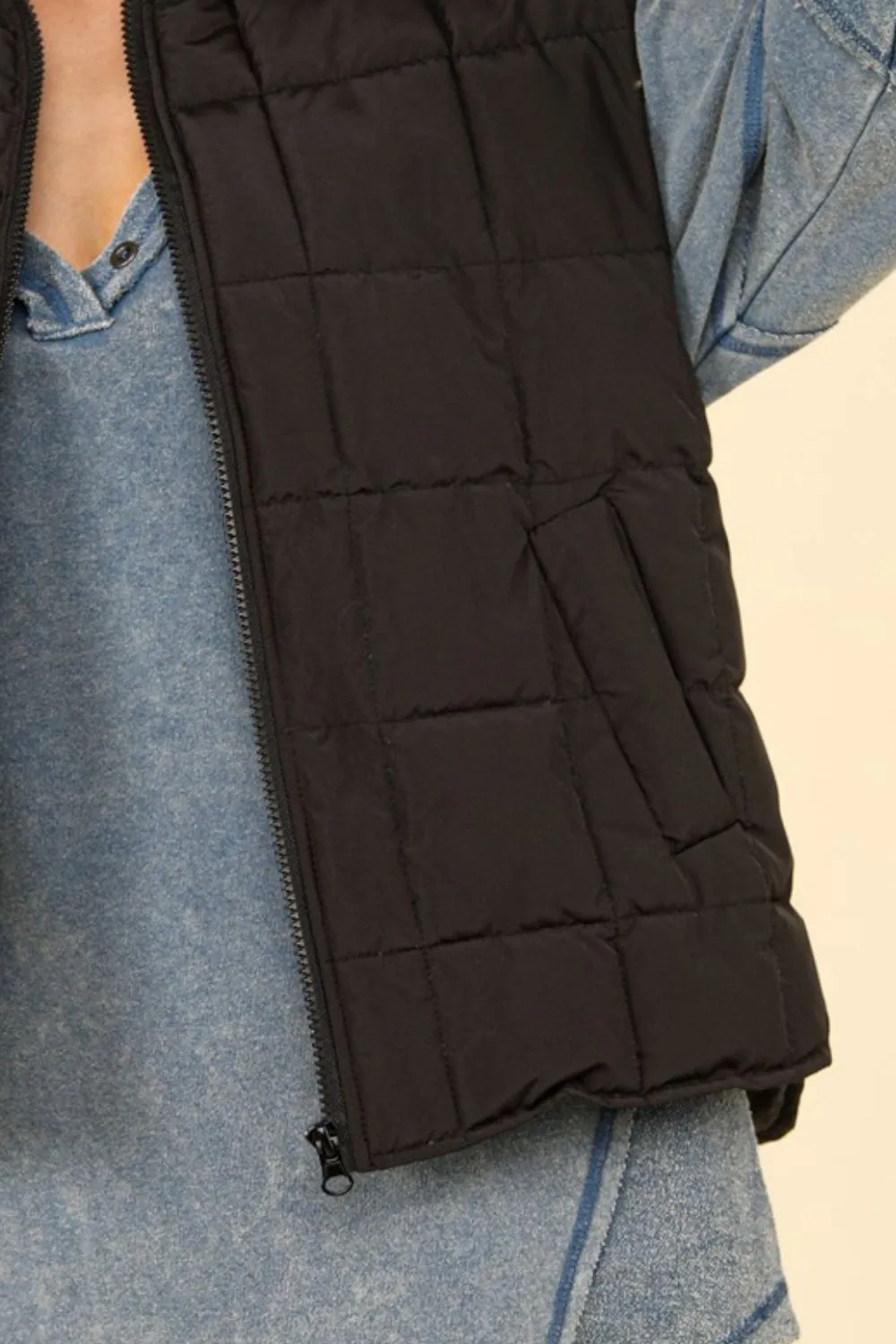 Black Zip Up Quilted Puffer Vest