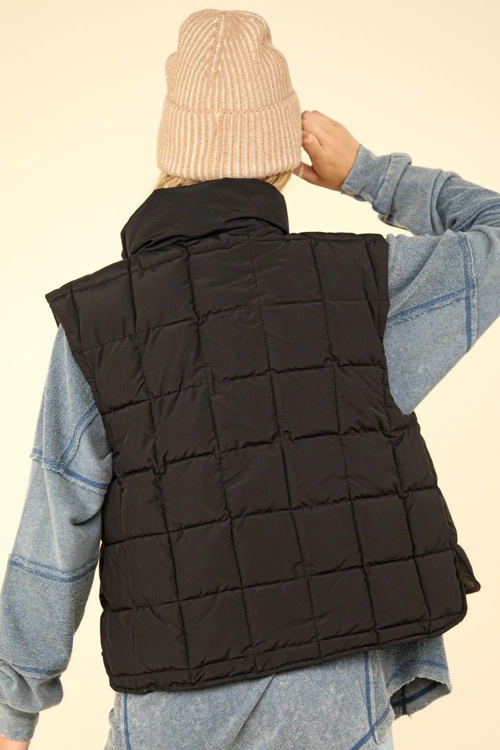 Black Zip Up Quilted Puffer Vest