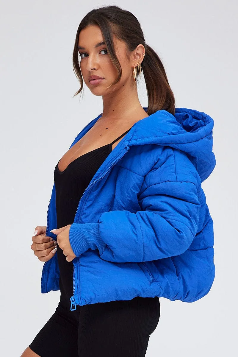 Blue Puffer Jacket with Long Sleeves