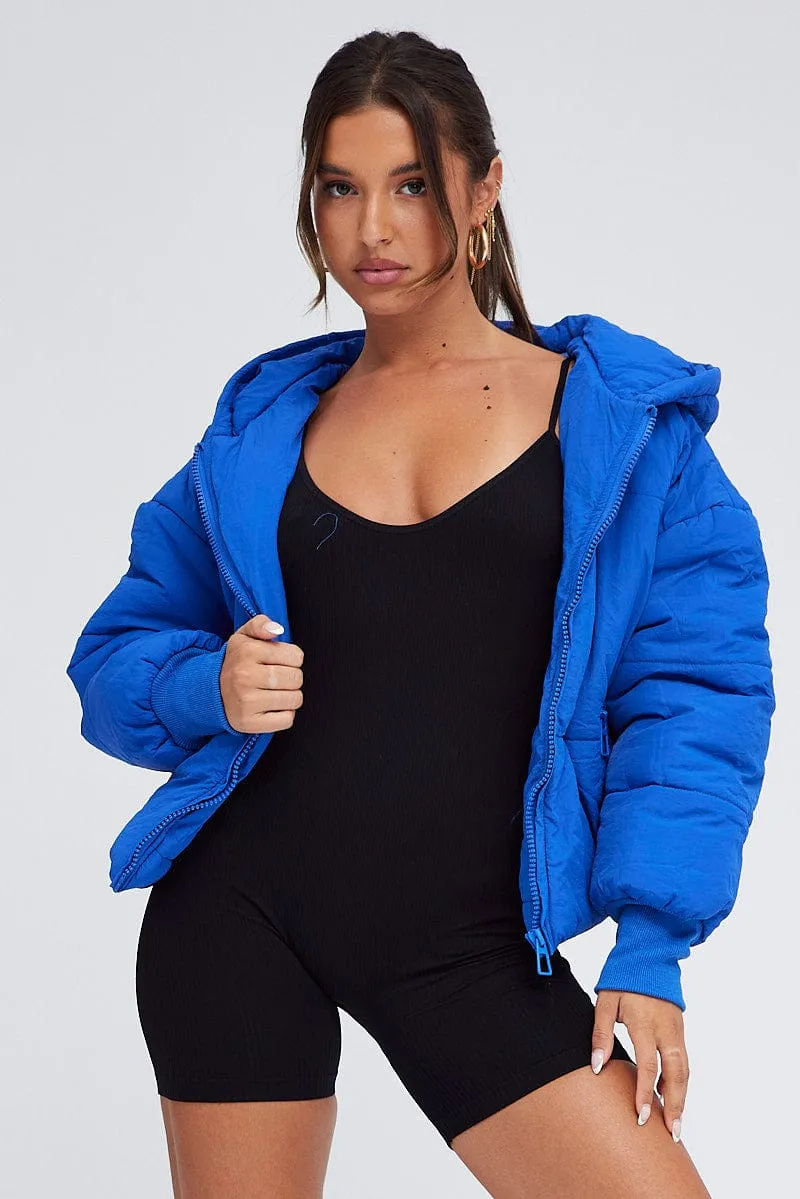 Blue Puffer Jacket with Long Sleeves