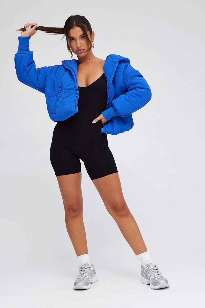 Blue Puffer Jacket with Long Sleeves