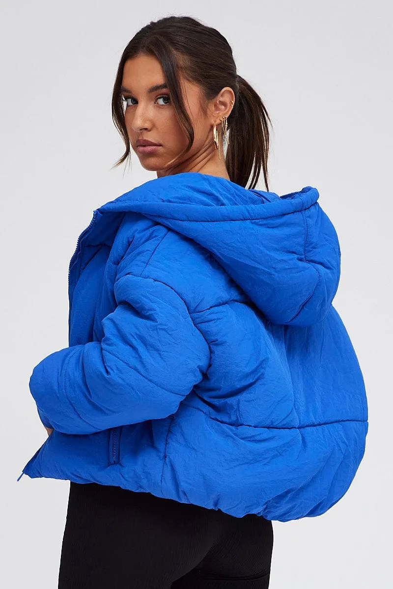 Blue Puffer Jacket with Long Sleeves