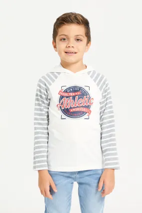 Boys White Striped Long Sleeved T-Shirt